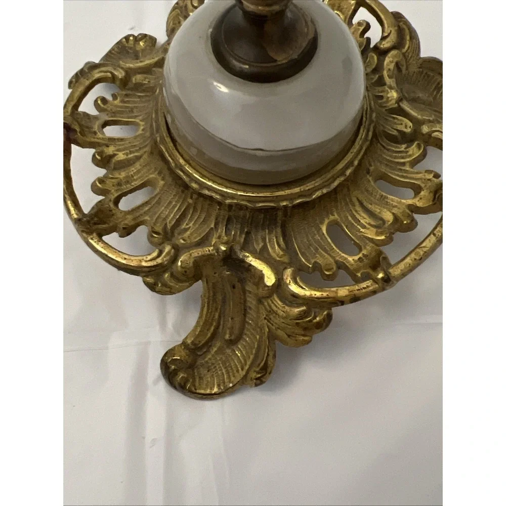 Antique Rococo Gilt Copper Bronze Floral Ornate Scrolled Candlestick Marble‎